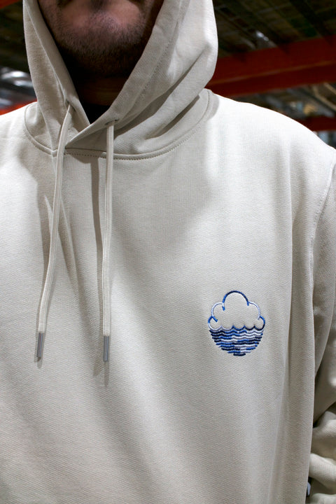 Unisex Hoodie with Embroidered Logo - Desert Dust / Navy