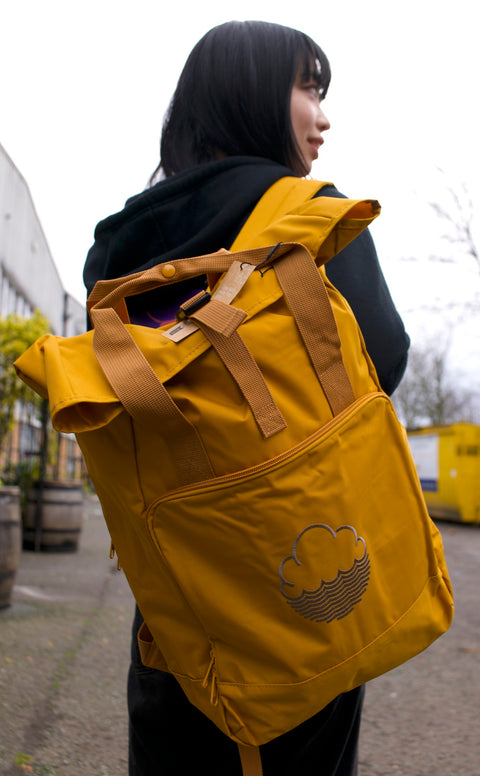 Roll Top Laptop Backpack Mustard Yellow