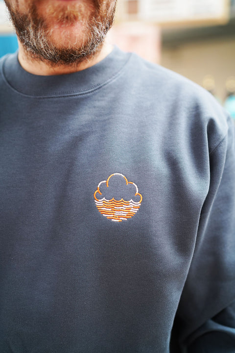 Unisex Sweatshirt with Embroidered Logo - India Ink Grey / Orange