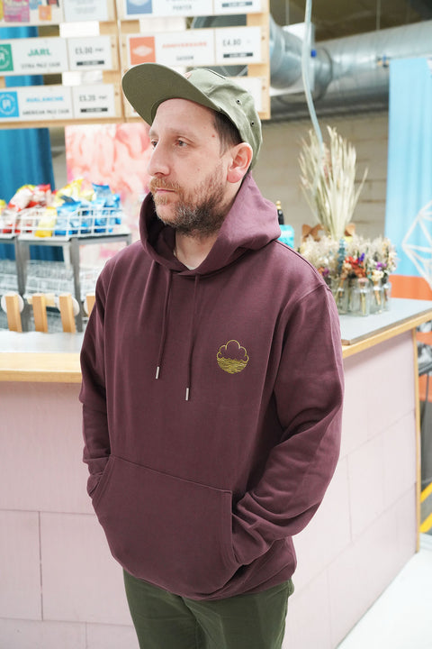 Unisex Hoodie with Embroidered Logo - Red-Brown / Green