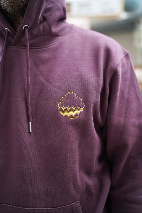 Unisex Hoodie with Embroidered Logo - Red-Brown / Green