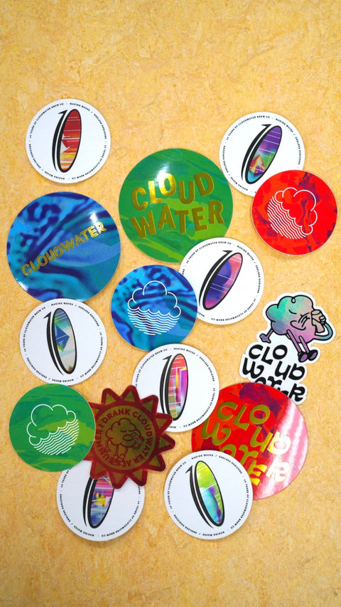 Collection of Cloudwater branded vinyl stickers, the mega sticker pack!