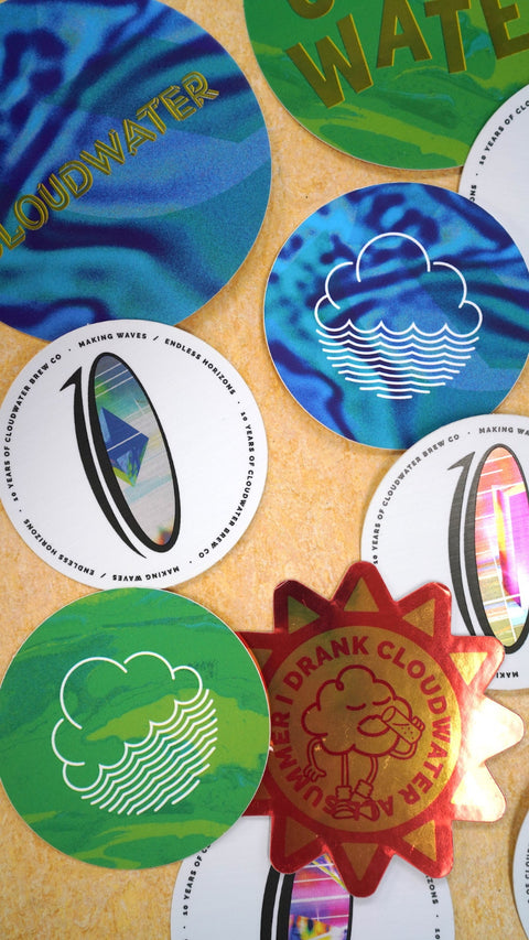 Collection of Cloudwater branded vinyl stickers, part of the mega sticker pack!