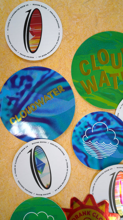 Collection of Cloudwater branded vinyl stickers, part of the mega sticker pack!