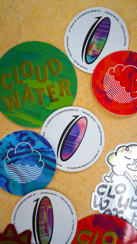 Collection of Cloudwater branded vinyl stickers, part of the mega sticker pack!