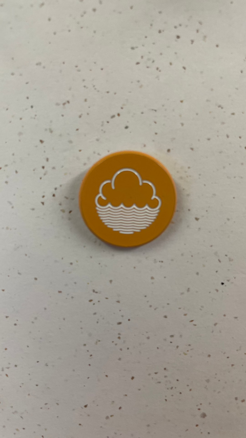 coloured enamel badge with Cloudwater logo - orange