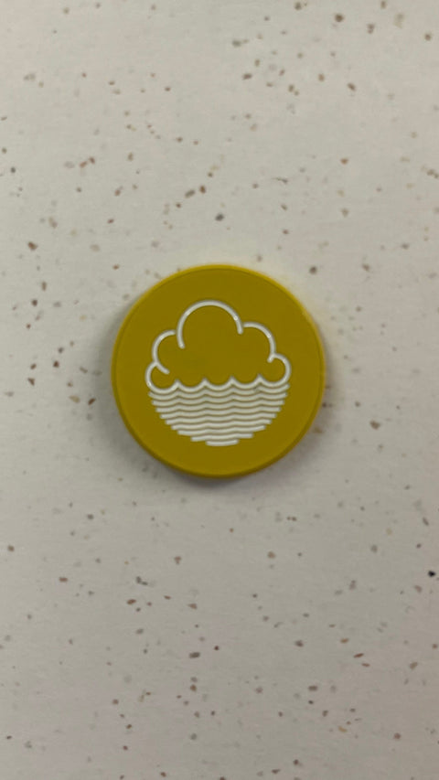 coloured enamel badge with Cloudwater logo - yellow