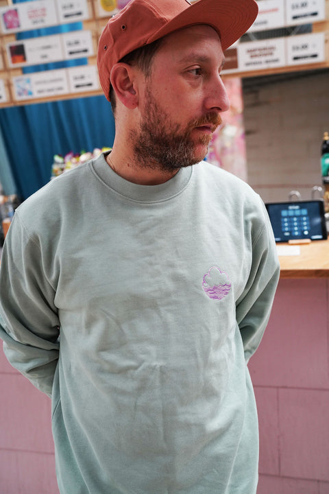 Unisex Sweatshirt with Embroidered Logo - Aloe / Lilac & Pink