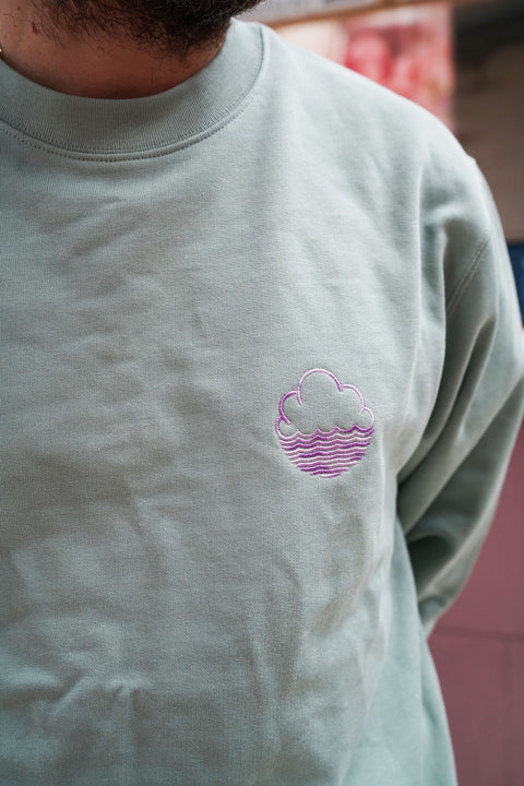 Unisex Sweatshirt with Embroidered Logo - Aloe / Lilac & Pink