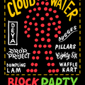Promotional poster for Cloudwater's Block Party in October 2025 featuring guest breweries, food traders and DJs
