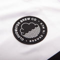 Embroidered Cloudwater Brew Co logo on a white Cloudwater Brew x COPA Retro Football Shirt