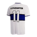 Back of White Cloudwater Brew x COPA Retro Football Shirt sports jersey with 'Cloudwater' branding and number 11 