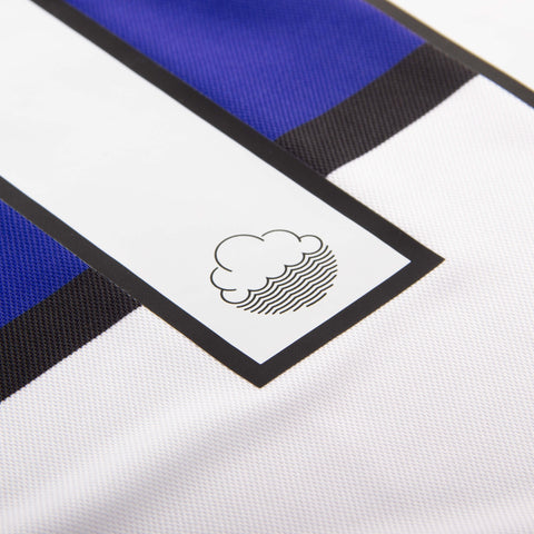 Closeup of back of White Cloudwater Brew x COPA Retro Football Shirt sports jersey with 'Cloudwater' branding and number 11 
