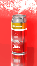 Red can of Cloudwater Vienna Lager with a mountainous background