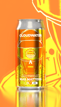 Cloudwater Brewery - Max Matters can in collaboration of Muscular Dystrophy UK. The can artwork depicts an illustration of a humanoid in metallic orange and yellow
