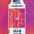 A can of Cloudwater Jaan Pale Ale 4% standing upright on a reflective surface against a textured pink and purple background.