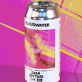 A can of Cloudwater Diar (Deyar) 8% DIPA featuring Nectaron, Motueka and Limequat Subzero Hop Kief on a reflective surface against a vibrant pink and yellow grid background.