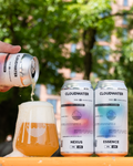 A lovely 6.5% IPA from Cloudwater brewery pouring in the sun. Essence, Cryo Fresh Hop IPA, and Nexus, Cryo Hop IPA. Both made with with Simcoe & Krush hops from Yakima Chief Hops. 