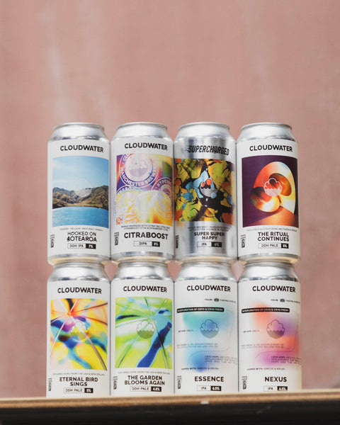 Hazy Pale, IPA & Double IPA Mixed 8-Pack from Cloudwater includes Hooked On Aotearoa DDH IPA, Citraboost DIPA, Super Super Happy IPA, The Ritual Continues, Eternal Bird Sings and The Garden Blooms Again DDH Pale Ales, Essence and Nexus Cryo Hop IPAs