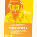 Poster with a robot illustration in aid of Max Matters launch event at Cloudwater Brewery Taproom Manchester in aid of Muscular Dystrophy UK 29th October 2025