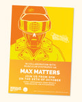 Poster with a robot illustration in aid of Max Matters launch event at Cloudwater Brewery Taproom Manchester in aid of Muscular Dystrophy UK 29th October 2025