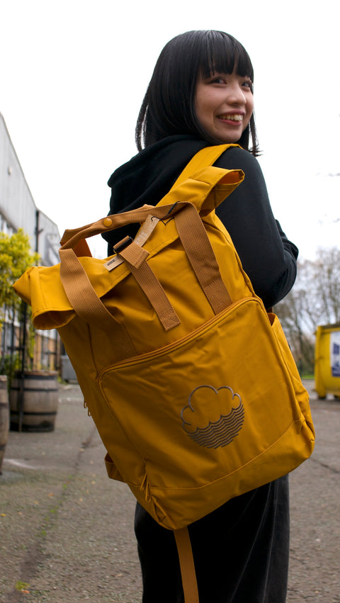 Roll Top Laptop Backpack Mustard Yellow