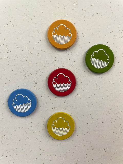 coloured enamel badges with Cloudwater Logo