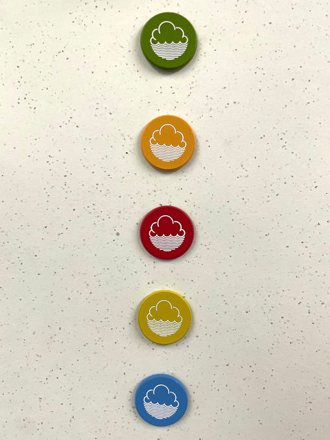 coloured enamel badges with Cloudwater logo