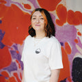Cloudwater white heavyweight t-shirt. Cloudwater Brew Co. icon in black embroidery on left breast of tee-shirt